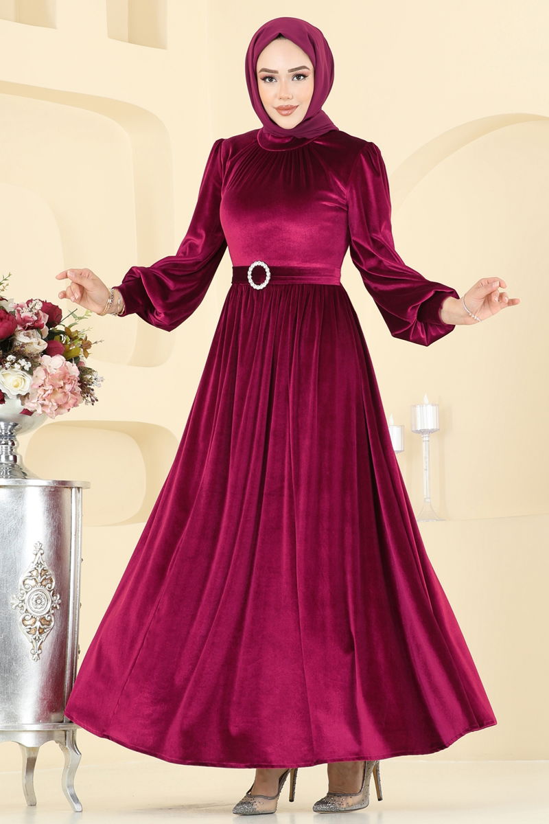 Abaya Burgundy Elegant Modest Evening Dress