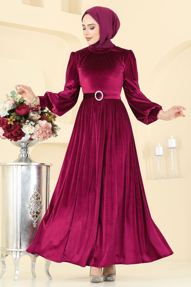 Abaya Burgundy Elegant Modest Evening Dress