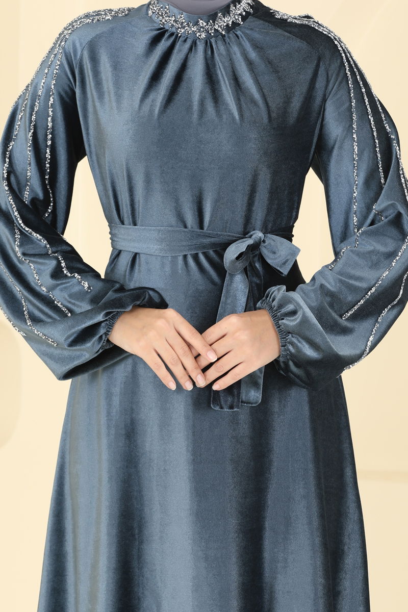 Evening Dress Anthracite Modest Outerwear with Detachable Belt