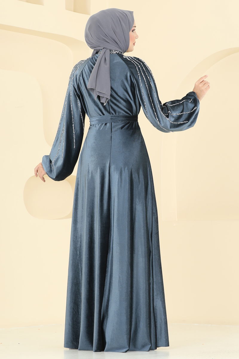 Evening Dress Anthracite Modest Outerwear with Detachable Belt