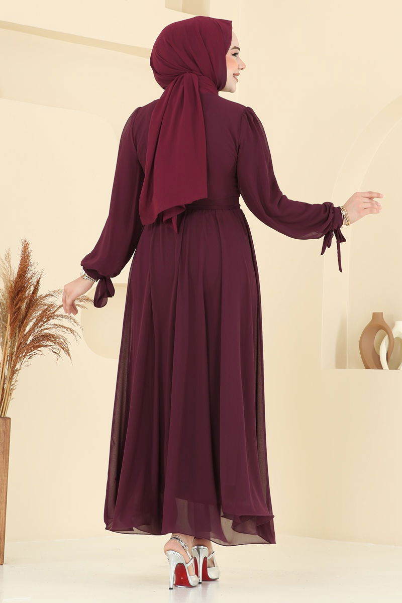 Evening Dress - Light Burgundy Taffeta Modest Wear