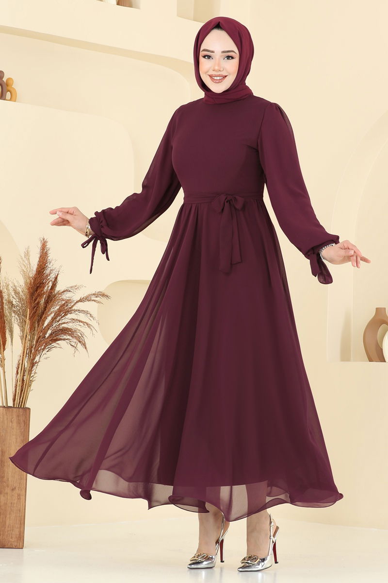 Evening Dress - Light Burgundy Taffeta Modest Wear