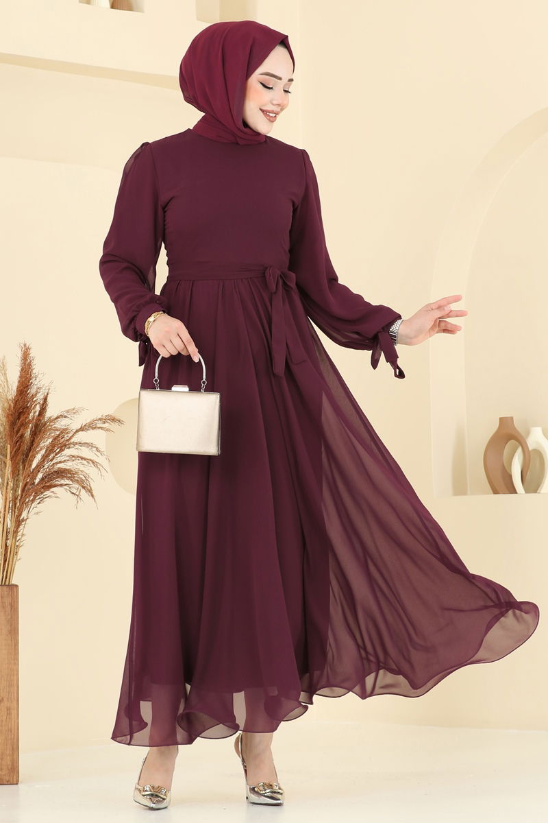 Evening Dress - Light Burgundy Taffeta Modest Wear