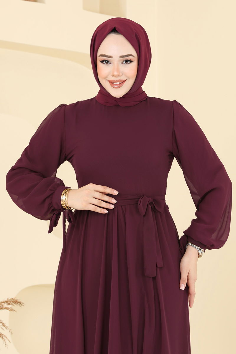 Evening Dress - Light Burgundy Taffeta Modest Wear