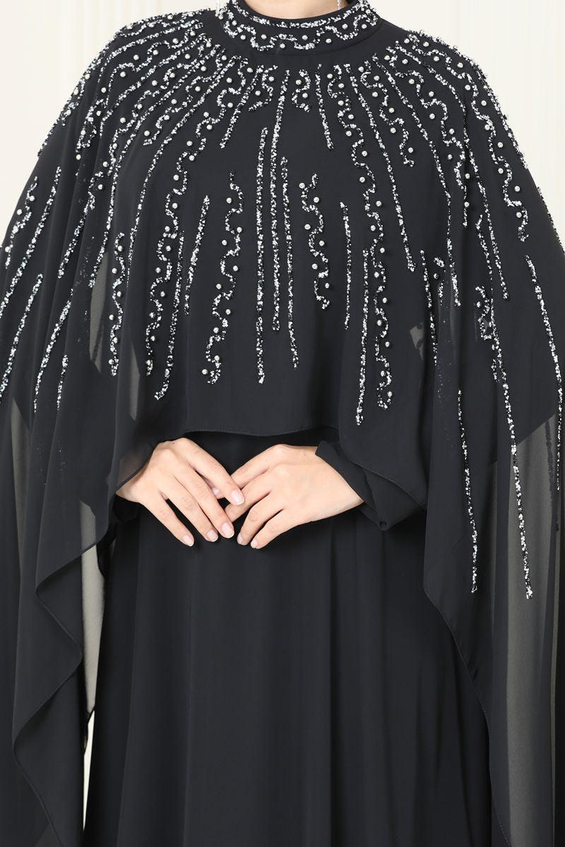 Evening Dress Black Belted Modest Fashion 6295LPN858