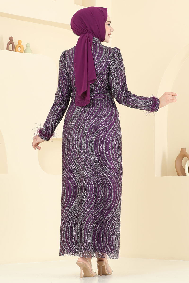 Abaya Damson Evening Dress Belted Modest Fashion