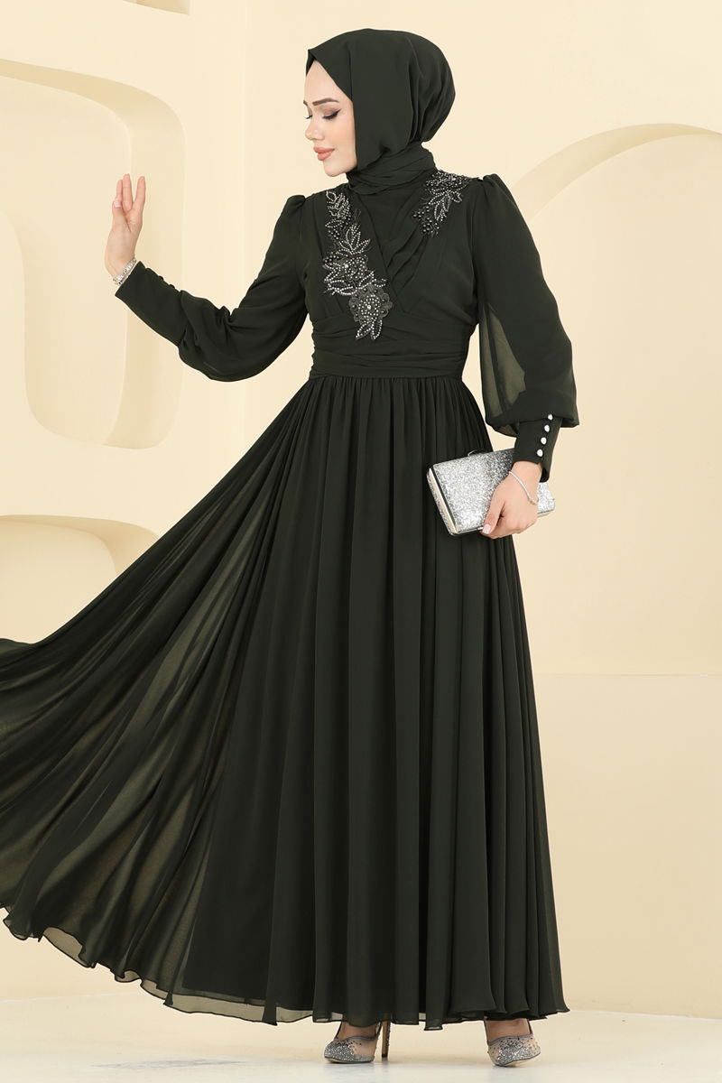 Abaya Khaki Belted Modest Evening Dress