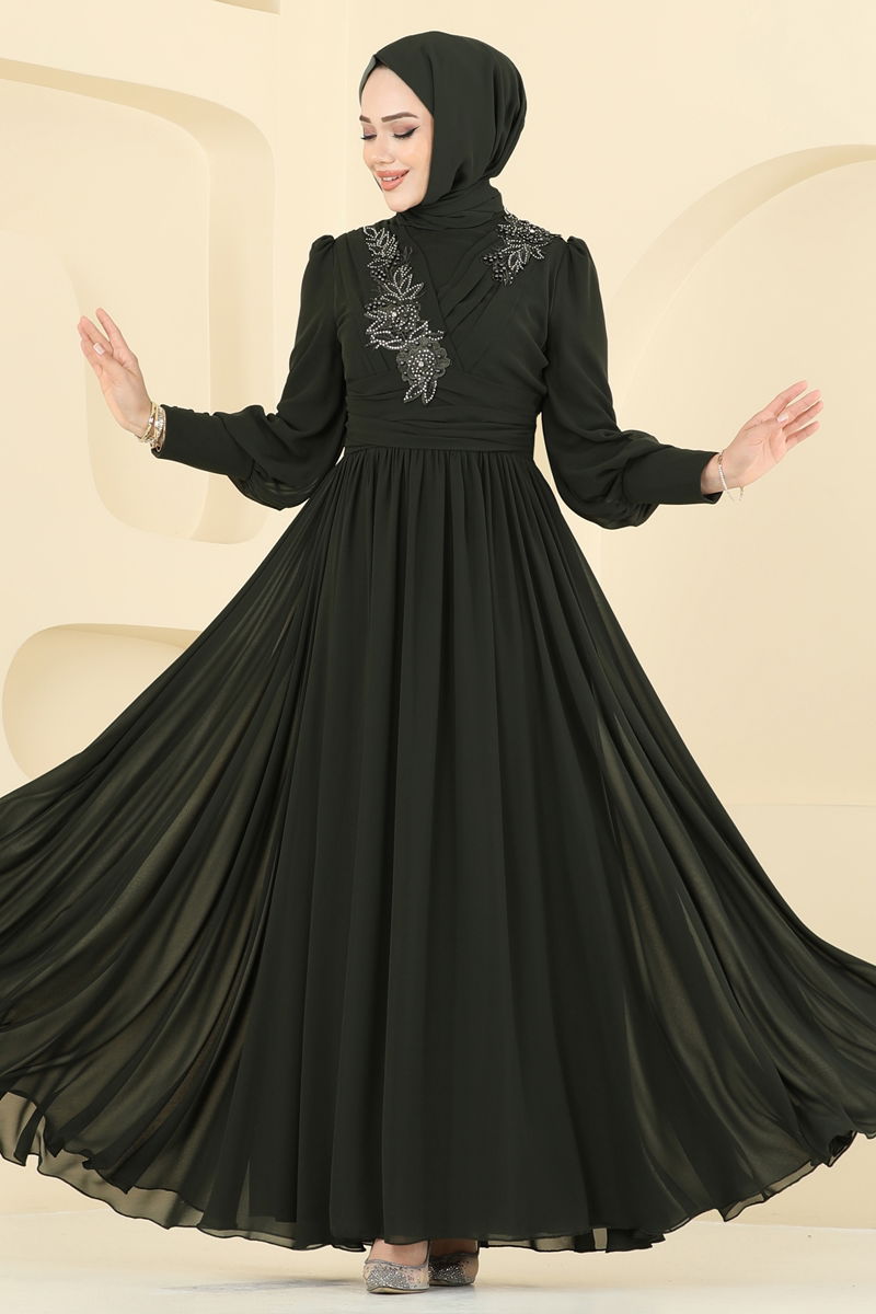 Abaya Khaki Belted Modest Evening Dress