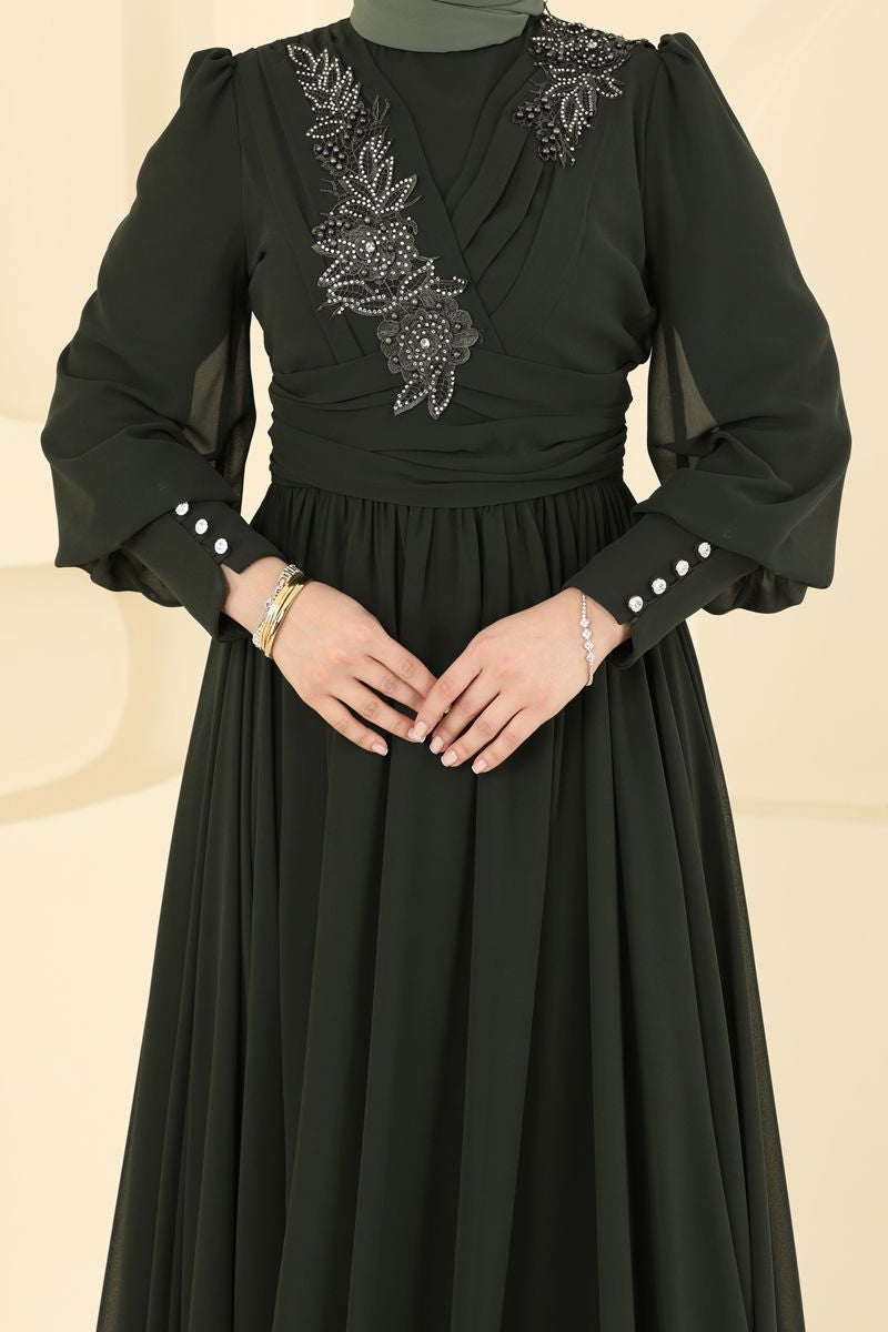 Abaya Khaki Belted Modest Evening Dress