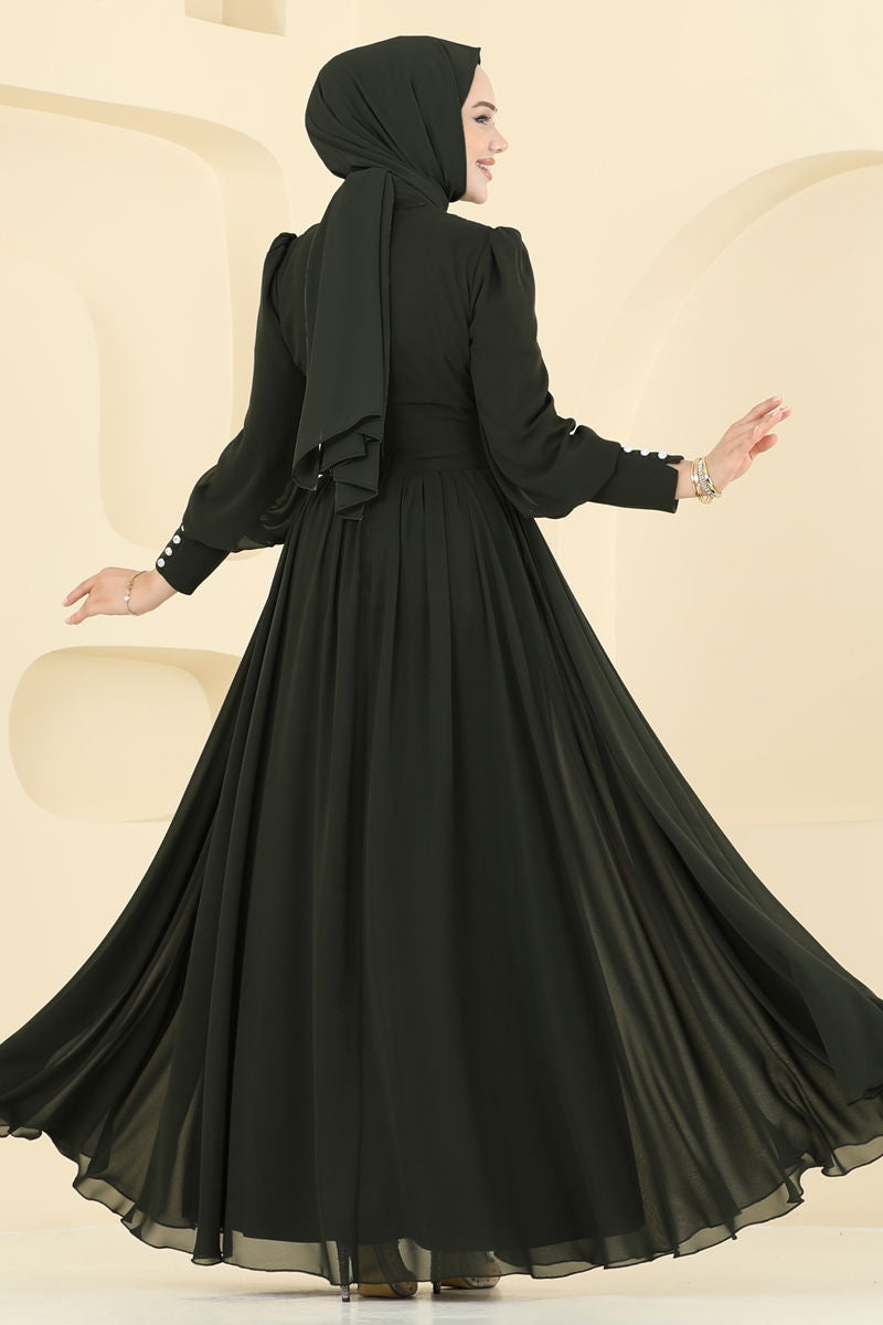 Abaya Khaki Belted Modest Evening Dress