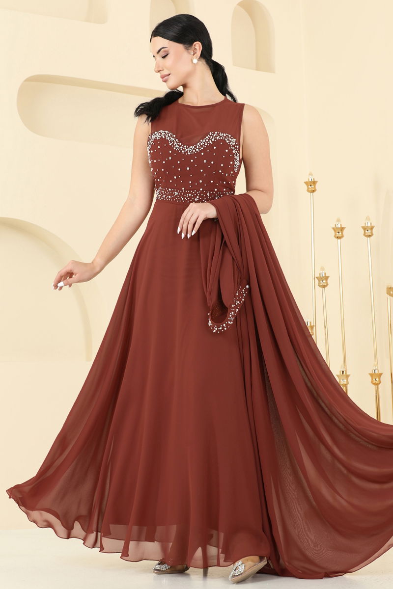 Evening Dress Copper Belted Modest Wear 8112AB368