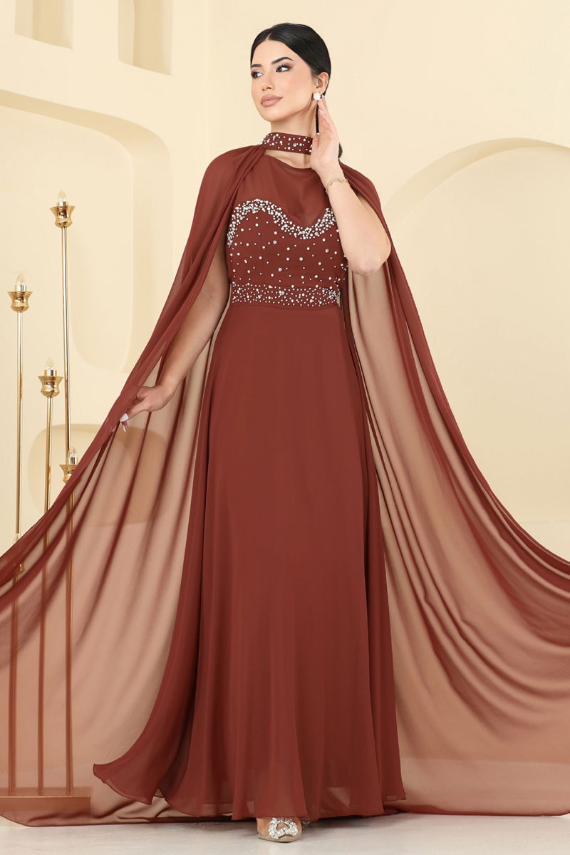 Evening Dress Copper Belted Modest Wear 8112AB368