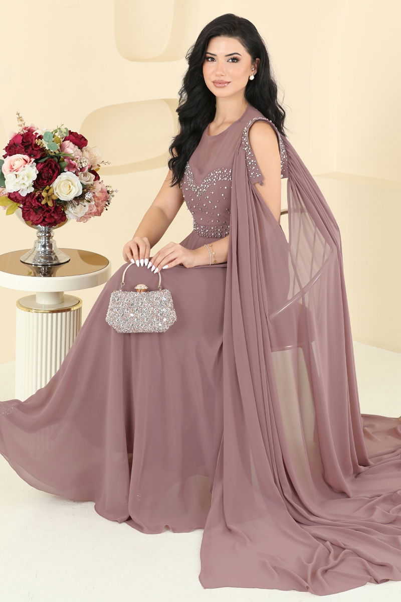 Abaya Powder Elegant Evening Dress with Belt