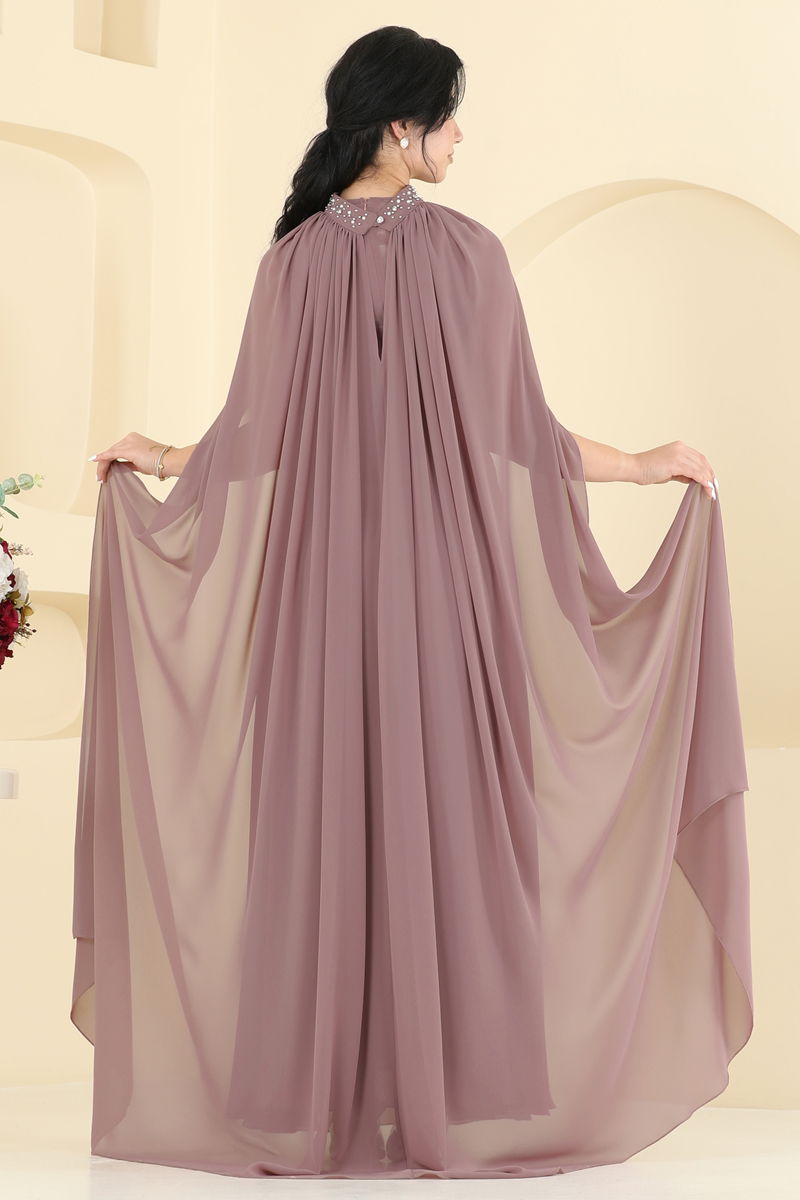 Abaya Powder Elegant Evening Dress with Belt