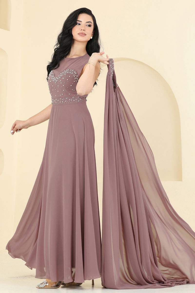 Abaya Powder Elegant Evening Dress with Belt