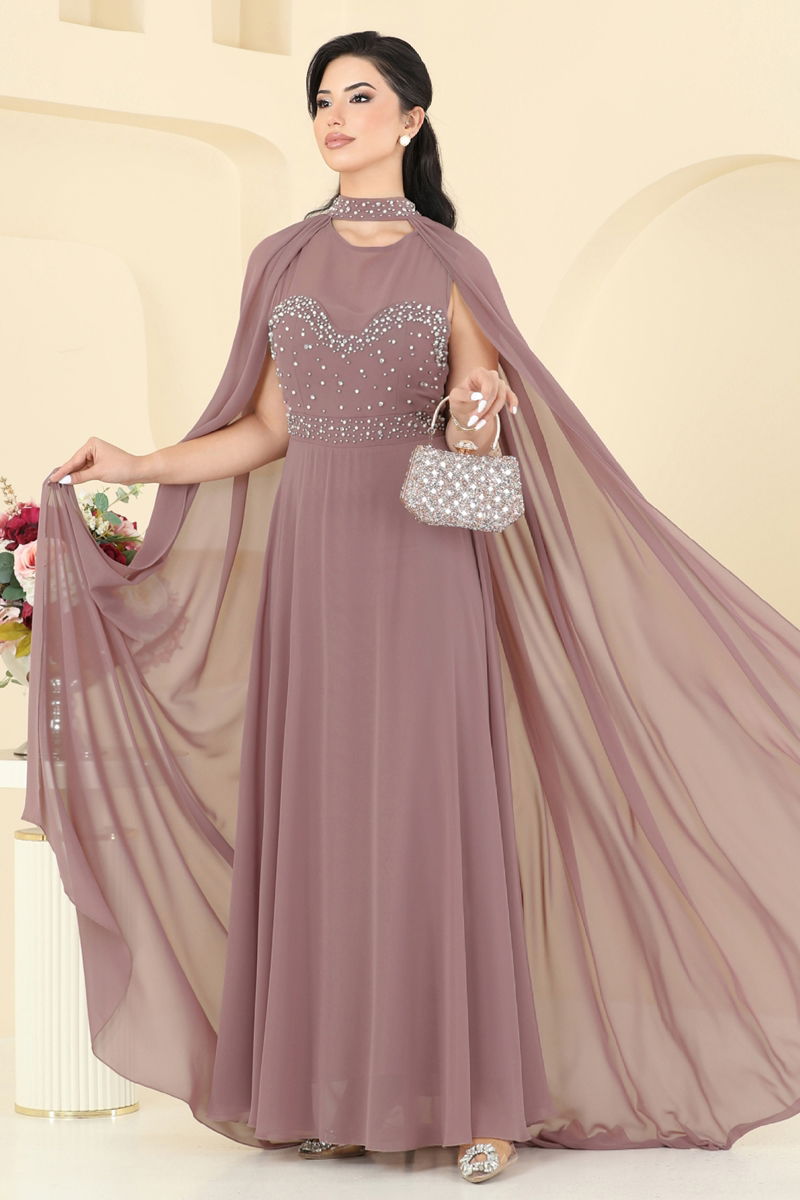 Abaya Powder Elegant Evening Dress with Belt