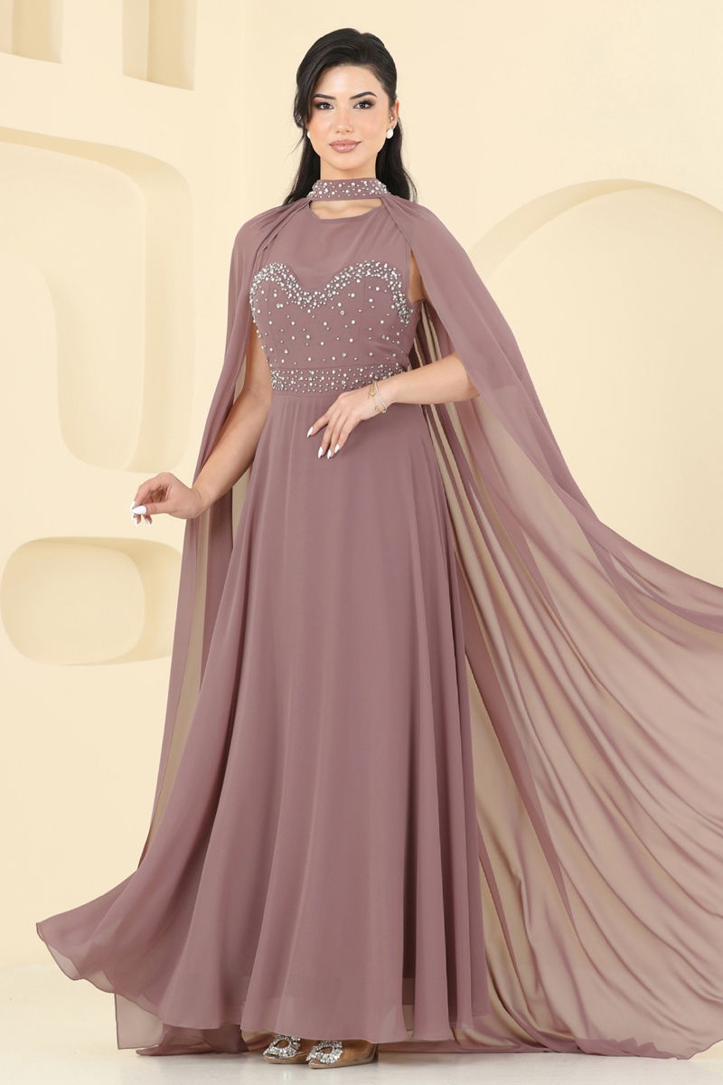 Abaya Powder Elegant Evening Dress with Belt