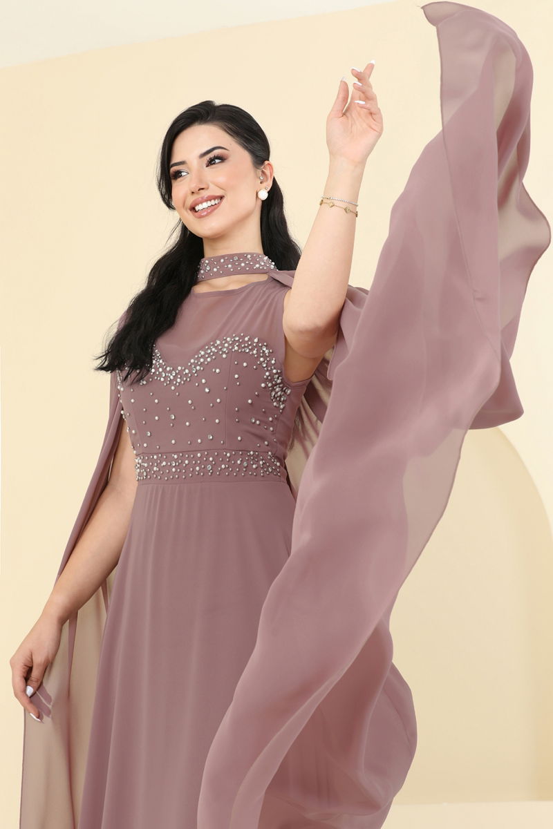 Abaya Powder Elegant Evening Dress with Belt