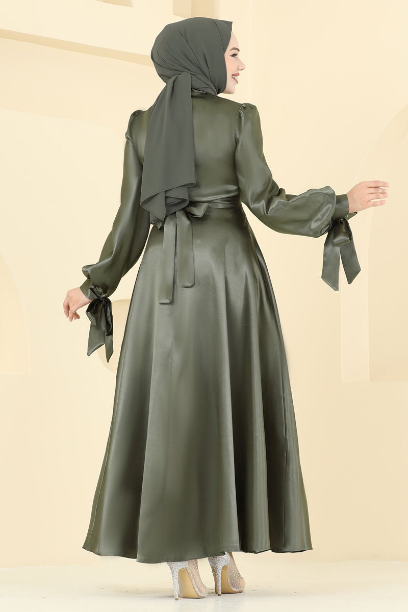 Evening Dress ASM2746 Khaki Belted Modest Wear