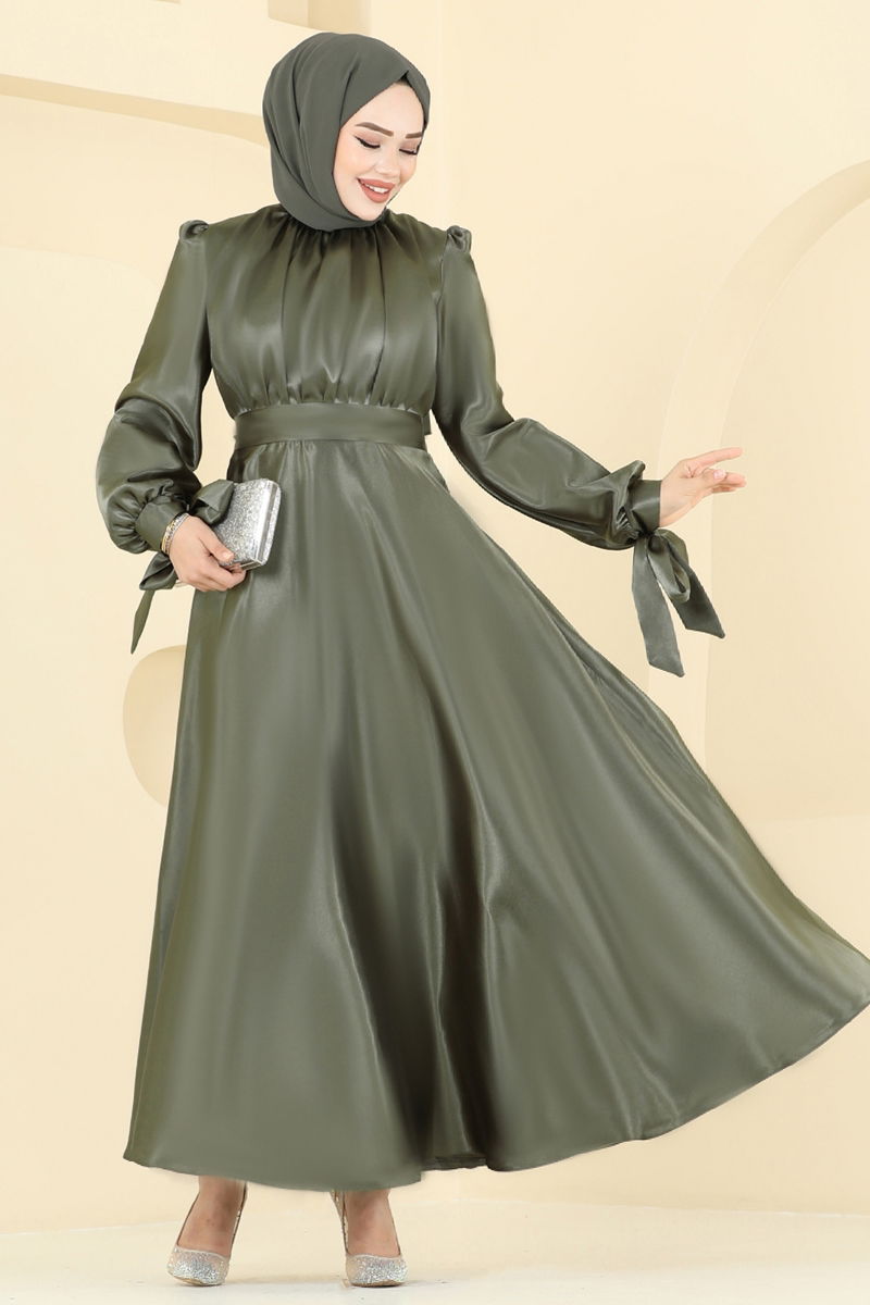Evening Dress ASM2746 Khaki Belted Modest Wear