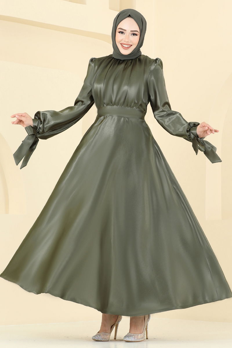 Evening Dress ASM2746 Khaki Belted Modest Wear
