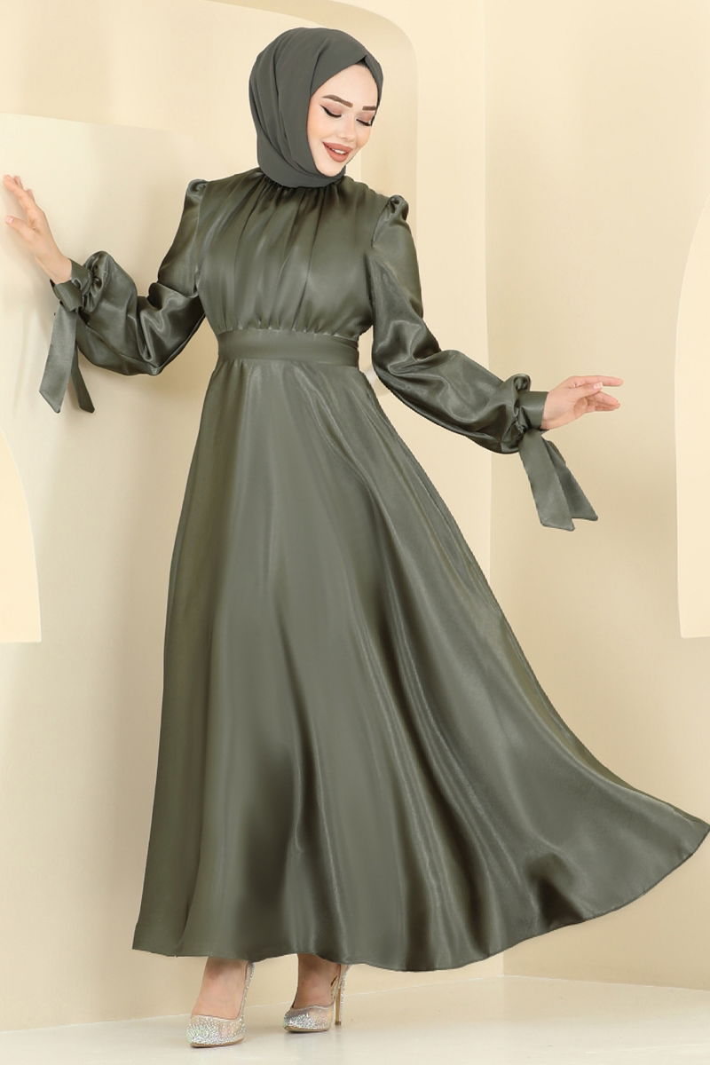 Evening Dress ASM2746 Khaki Belted Modest Wear