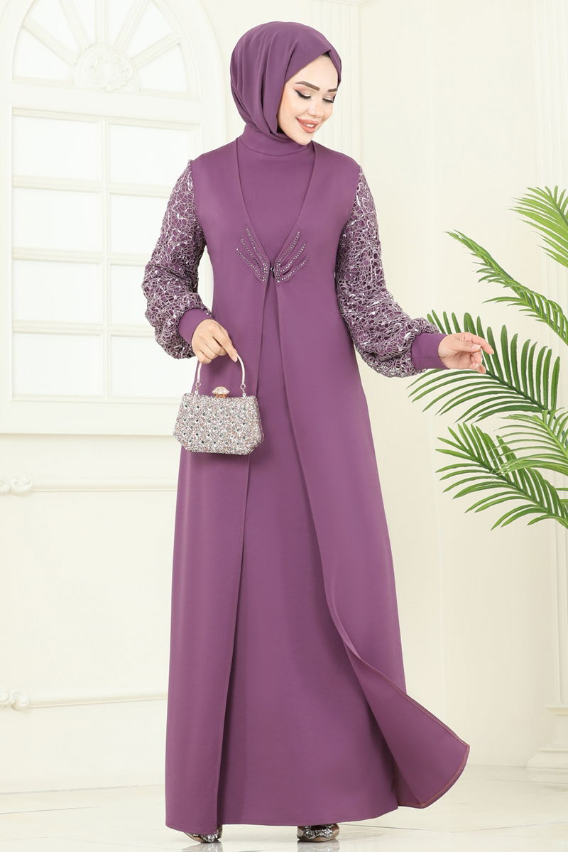 Evening Dress ASM2811 Dark Lilac Modest Fashion