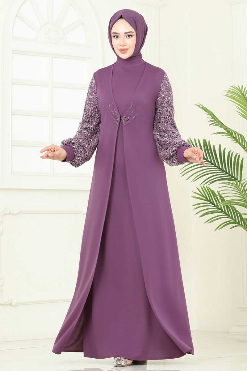 Evening Dress ASM2811 Dark Lilac Modest Fashion