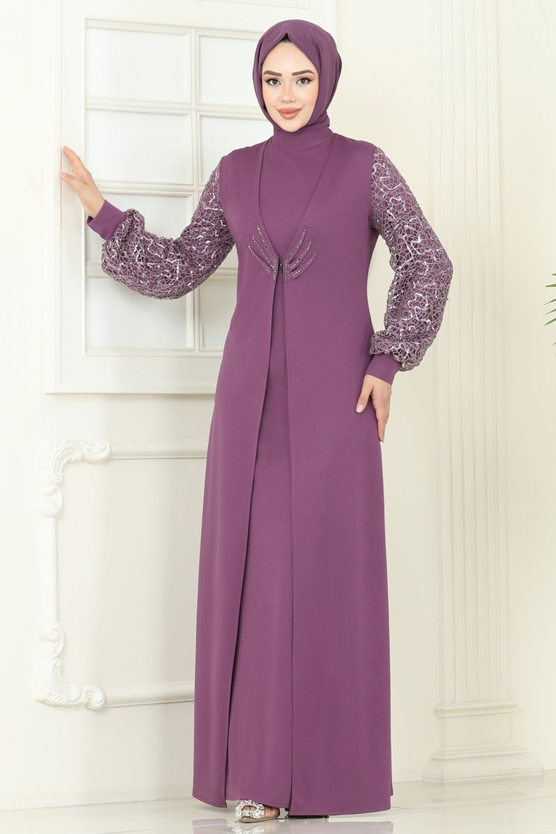 Evening Dress ASM2811 Dark Lilac Modest Fashion
