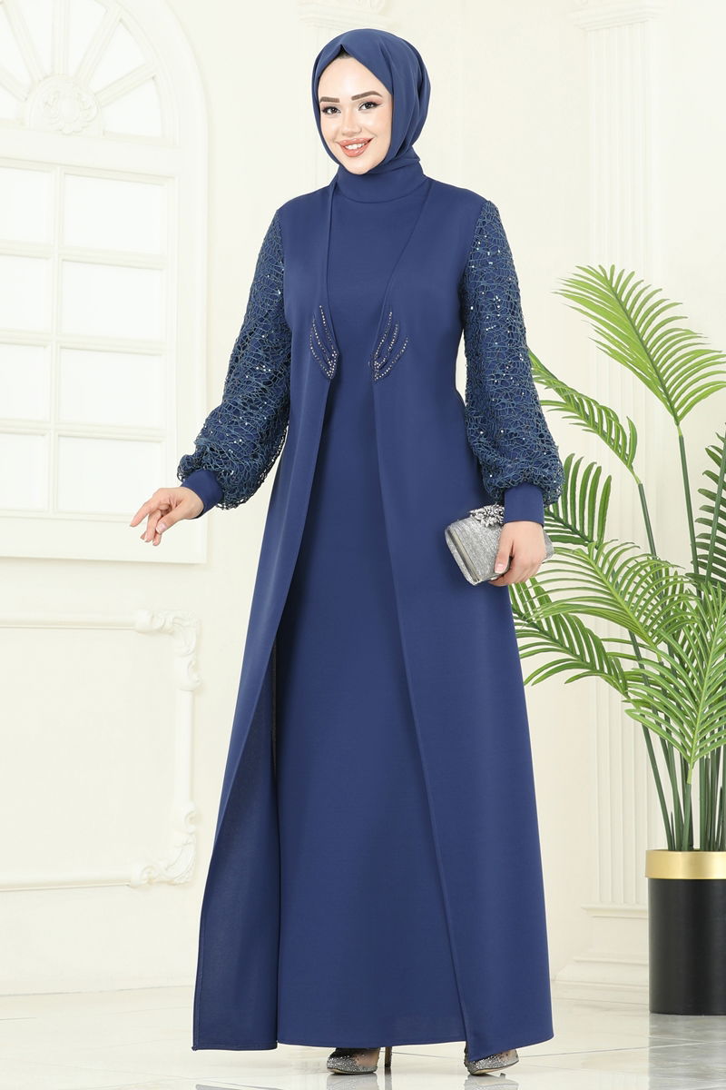 Evening Dress ASM2811 Light Navy Blue Modest Fashion