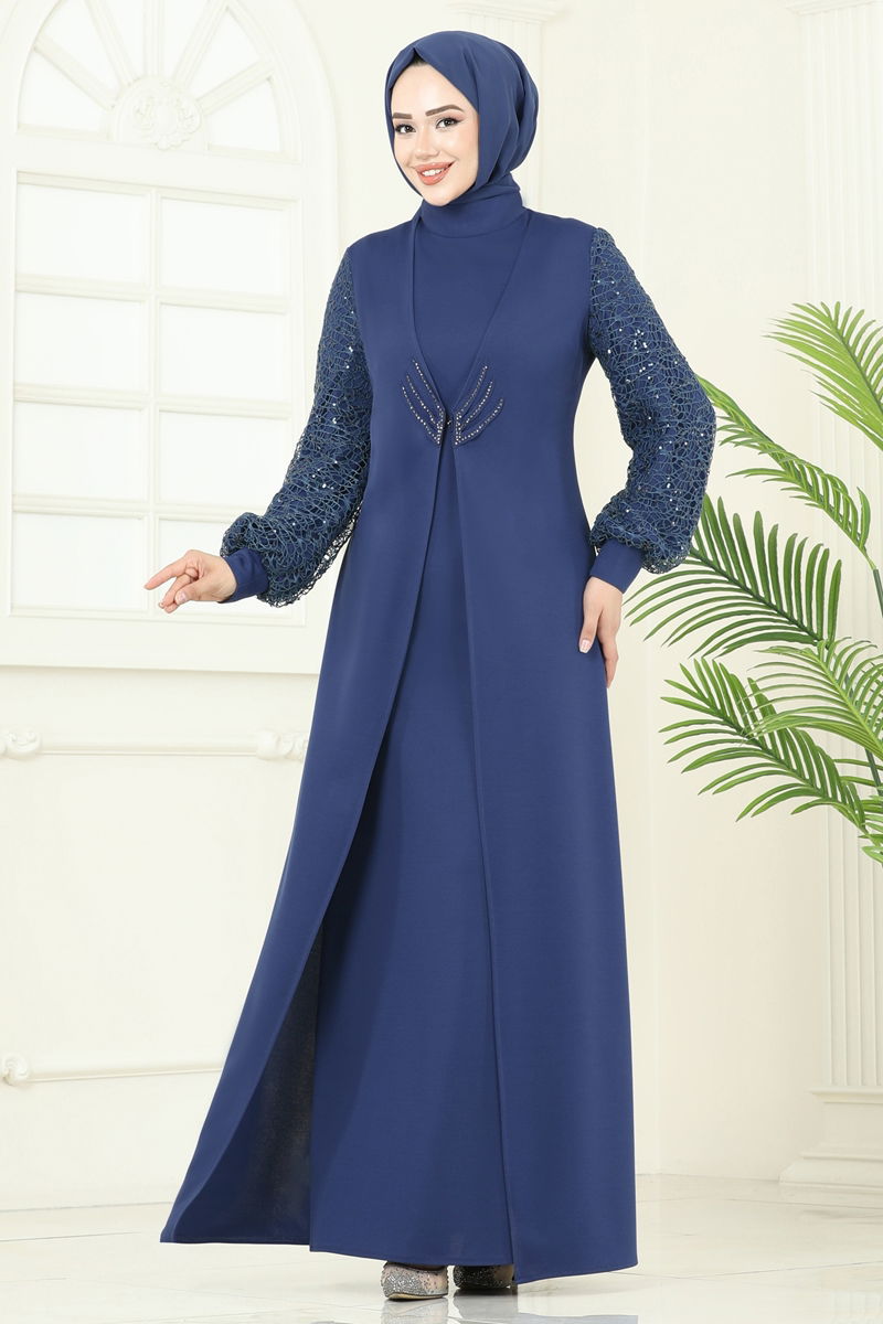 Evening Dress ASM2811 Light Navy Blue Modest Fashion