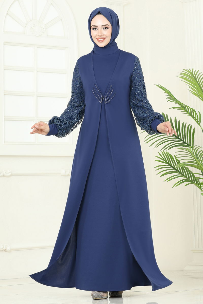 Evening Dress ASM2811 Light Navy Blue Modest Fashion