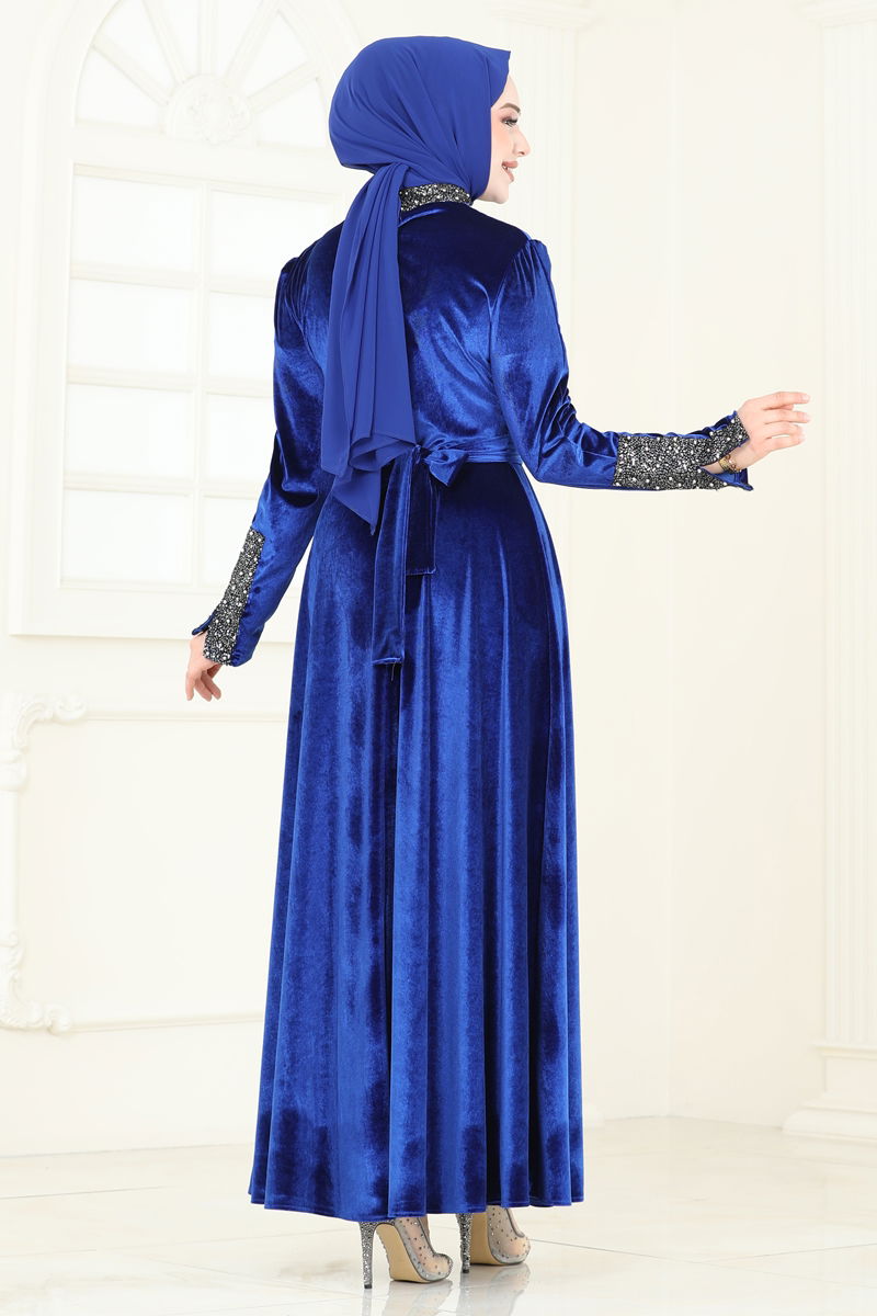 Abaya Pleated Detail Modest Dress - Blue