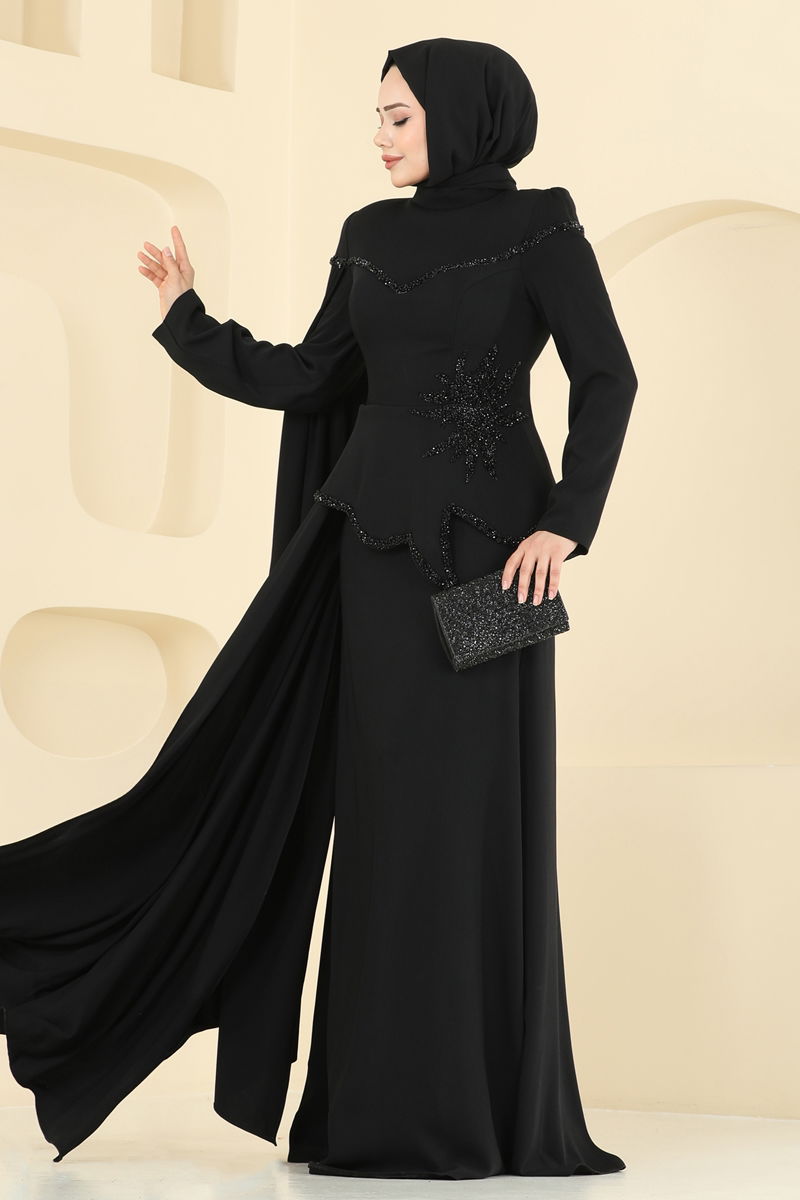 Black Tunic Blouse Look Modest Evening Dress 5450