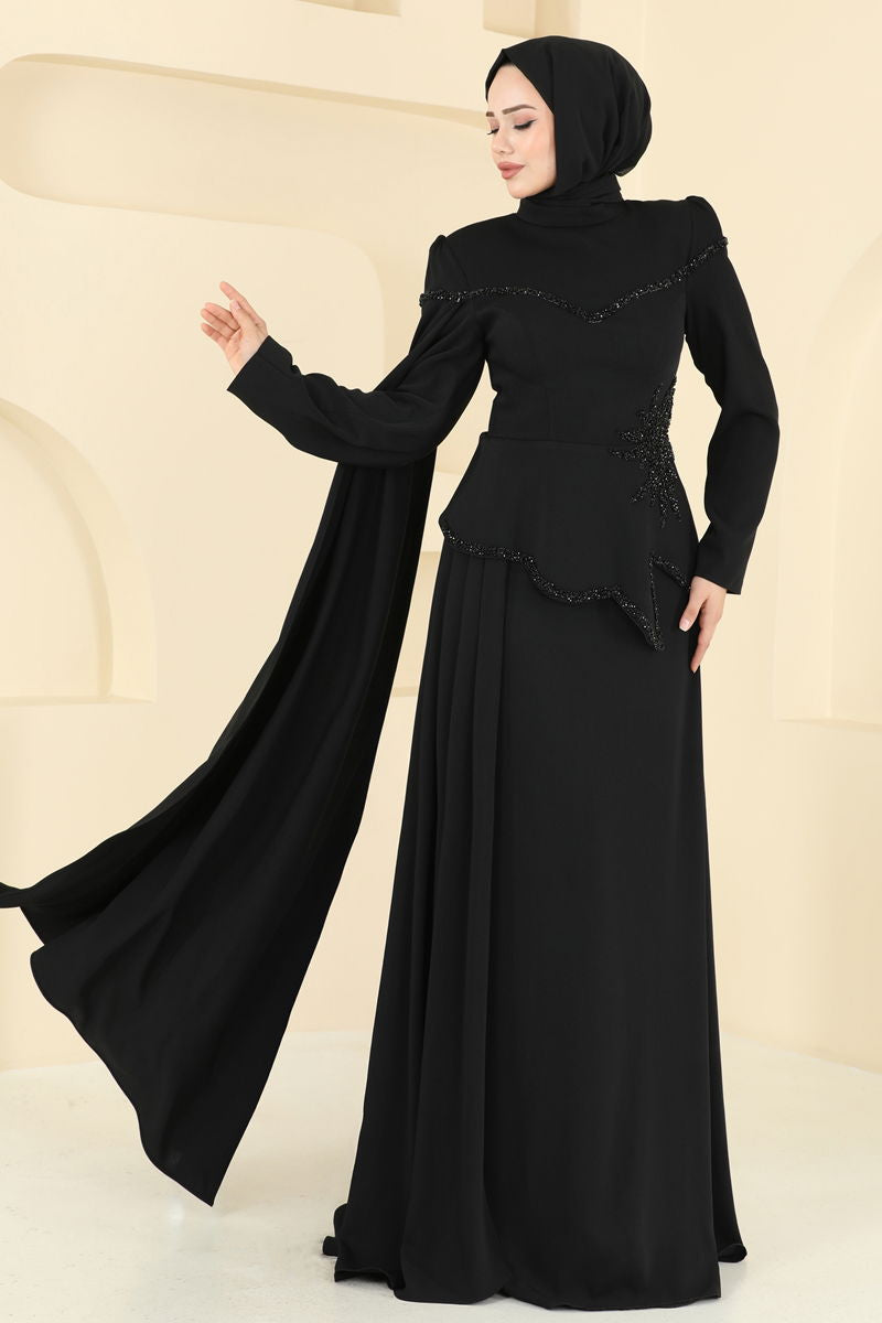 Black Tunic Blouse Look Modest Evening Dress 5450