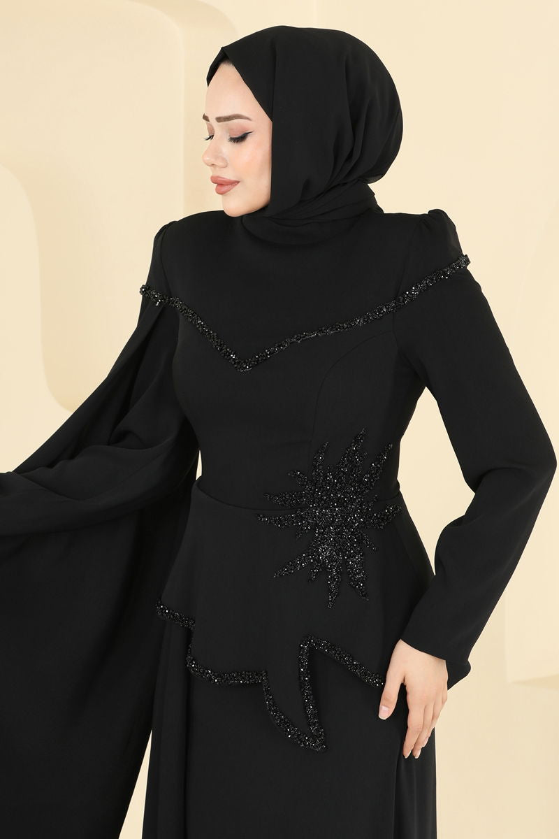 Black Tunic Blouse Look Modest Evening Dress 5450