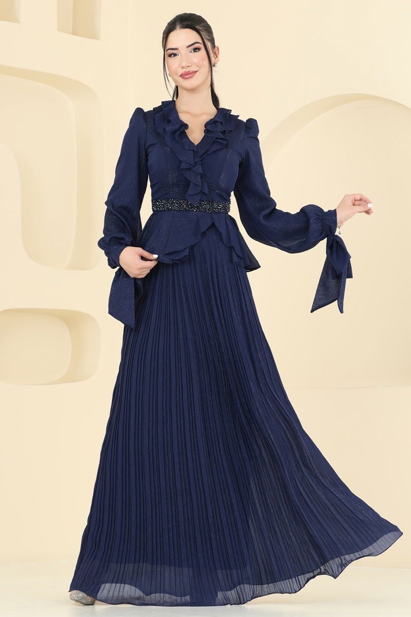 Abaya Set Navy Blue Ruffled Janjan Modest Two-Piece