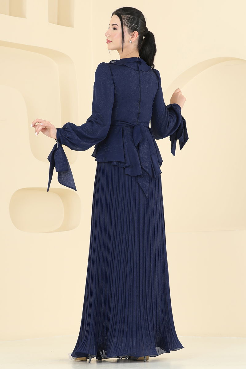 Abaya Set Navy Blue Ruffled Janjan Modest Two-Piece