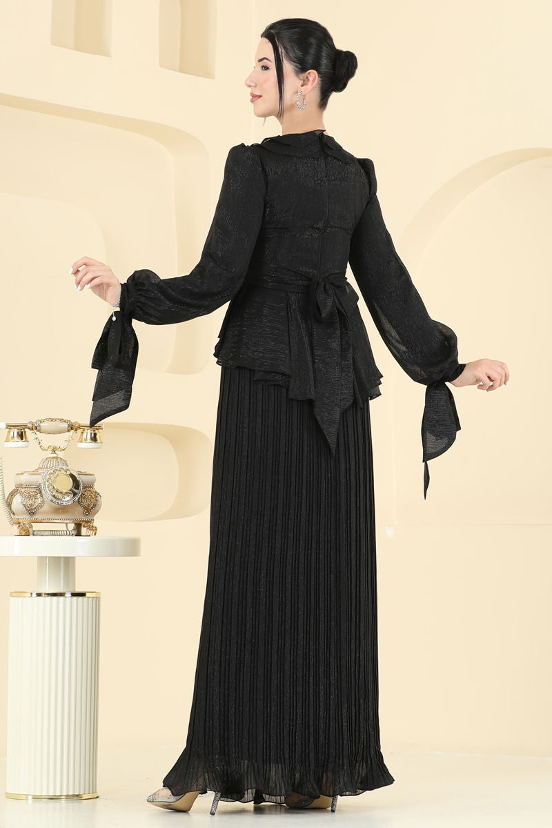 Black Two-Piece Festive Jilbab Set with Ruffle Detail